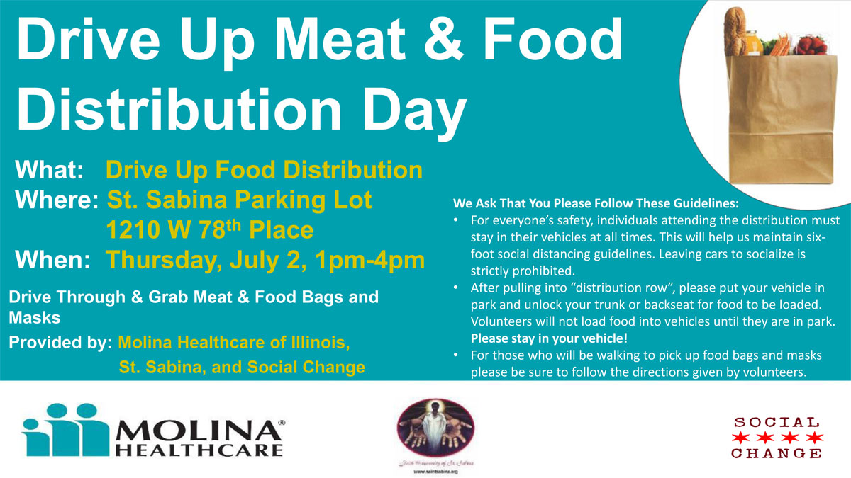 Drive Up Meat and Food Distribution Day  July 2, 2020 1 to 4 pm