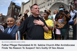 Credit: Colin Boyle/Block: Father Michael Pfleger is greeted by supporters at St. Sabina Church on May 24, 2021. Earlier in the day, the Archdiocese reinstated the popular pastor after a five-month-long investigation into sexual abuse allegations.